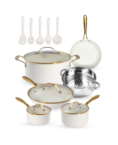 Shop Gotham Steel Natural Collection Ceramic Coating Non-stick 15-piece Cookware Set With Gold-tone Handles In Cream
