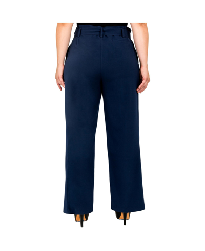 Shop Standards & Practices Women's Plus Size Belted Straight Leg Paper Bag Pants In Navy Blue