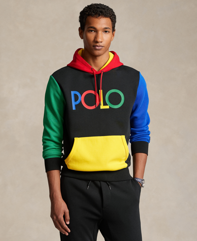 Shop Polo Ralph Lauren Men's Logo Color-blocked Double-knit Hoodie In Polo Black Multi