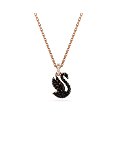 Swarovski Swan Pendant Black Rose Gold-tone Plated In Black