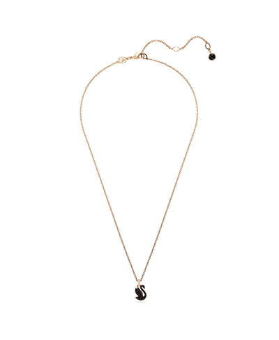 Swarovski Swan Pendant Black Rose Gold-tone Plated In Black