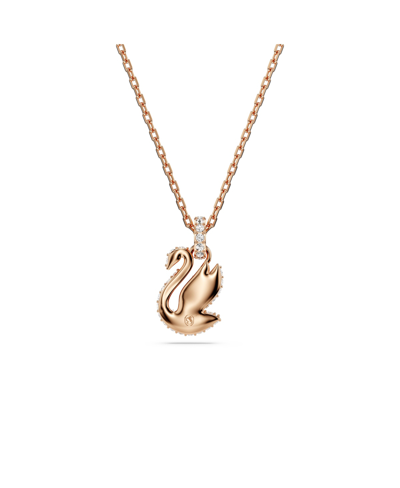 Swarovski Swan Pendant Black Rose Gold-tone Plated In Black