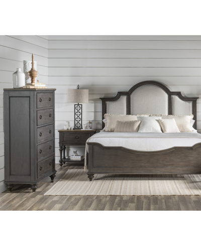 Shop Macy's Mandeville 3pc Bedroom Set (upholstered King Bed + Drawer Chest + 1-drawer Nightstand) In Brown