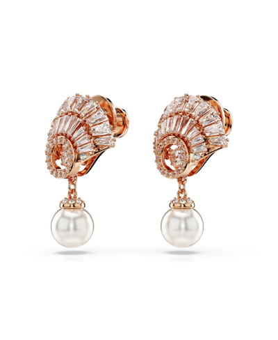 Swarovski Idyllia E Pierced Earrings Drop Pearl Sd Rose Gold Shiny White In Rose Gold