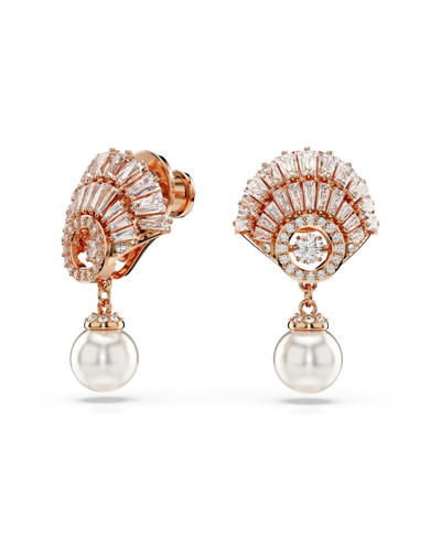 Swarovski Idyllia E Pierced Earrings Drop Pearl Sd Rose Gold Shiny White In Rose Gold