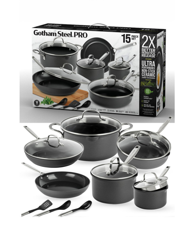 Shop Gotham Steel Professional 2x Hard Anodized Ultra Ceramic 15-piece Cookware Set In Black