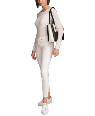 Calvin Klein Clove Mixed Material Push-lock Triple Compartment Tote Bag In Black,white Snake