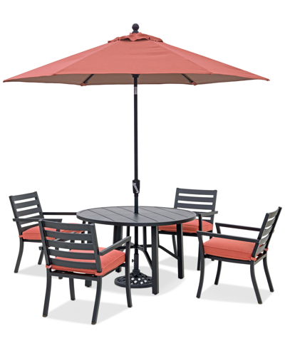 Agio Astaire Outdoor 5-pc Dining Set (48" Round Table + 4 Dining Chairs), Created For Macy's In Peony Brick Red