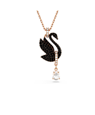 Swarovski Swan Pendant Black Rose Gold-tone Plated In Black