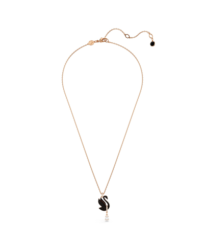 Swarovski Swan Pendant Black Rose Gold-tone Plated In Black
