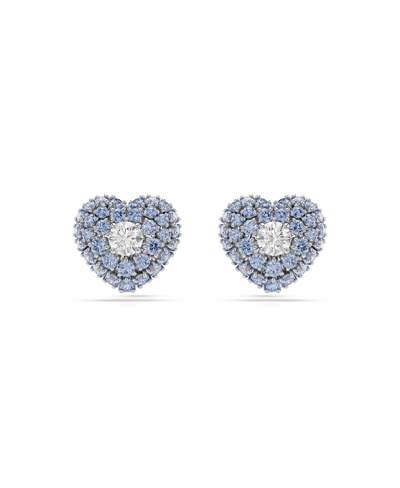 Shop Swarovski Heart, Blue, Rhodium Plated Hyperbola Stud Earrings
