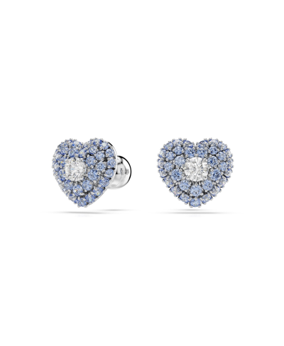 Shop Swarovski Heart, Blue, Rhodium Plated Hyperbola Stud Earrings