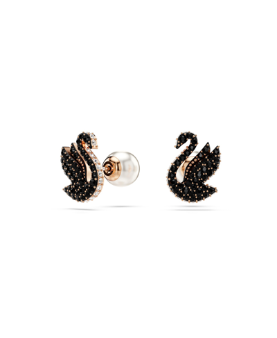 Swarovski Swan Pearl Back Stud Earrings In Black