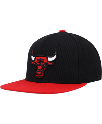 Mitchell & Ness Men's  Black, Red Chicago Bulls Side Core 2.0 Snapback Hat In Black,red