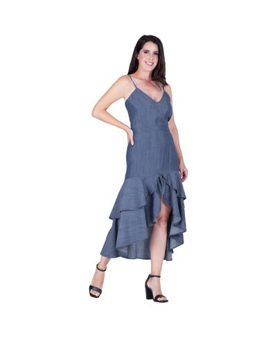 Shop Standards & Practices Women's Tencel High-low Ruffle Hem Dress In Indigo Rinse