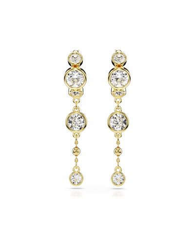 Swarovski Round Cut, White, Mixed Metal Finish Imber Drop Earrings In Gold