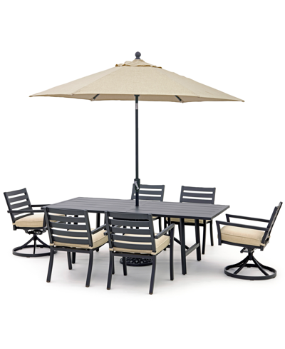 Shop Agio Astaire Outdoor 7-pc Dining Set (84x42" Table + 4 Dining Chairs + 2 Swivel Chairs) In Straw Natural