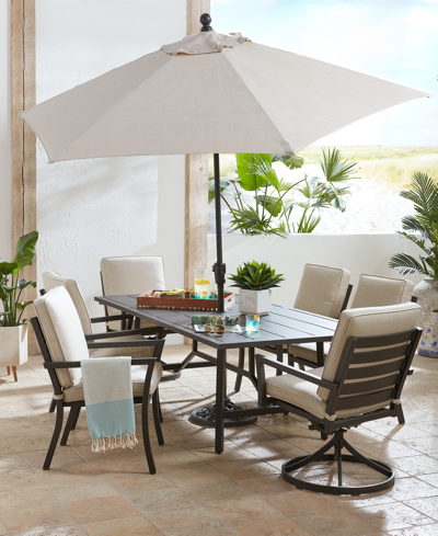 Shop Agio Astaire Outdoor 7-pc Dining Set (84x42" Table + 4 Dining Chairs + 2 Swivel Chairs) In Straw Natural