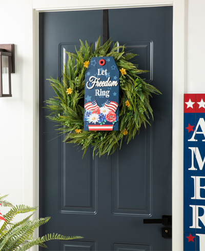 Glitzhome 15.75" H Patriotic, Americana Wooden Word Sign Door Hanger In Multi