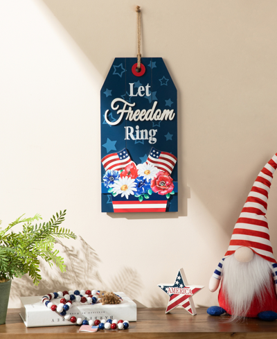 Glitzhome 15.75" H Patriotic, Americana Wooden Word Sign Door Hanger In Multi