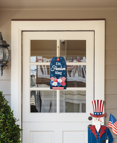 Glitzhome 15.75" H Patriotic, Americana Wooden Word Sign Door Hanger In Multi