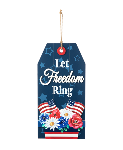 Glitzhome 15.75" H Patriotic, Americana Wooden Word Sign Door Hanger In Multi