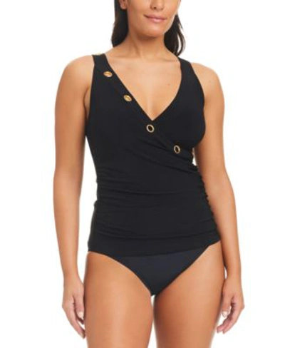 Shop Beyond Control Womens Grommet Detail Tankini Top High Waist Bikini Bottoms In Black