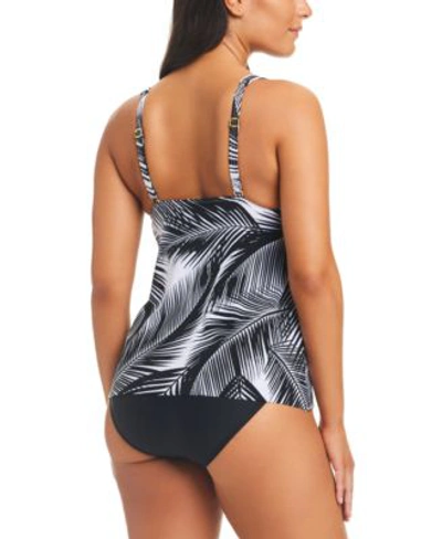 Beyond Control Womens Giving Attitude Tropical Print Tankini Top High Waist Bottoms In Black,white