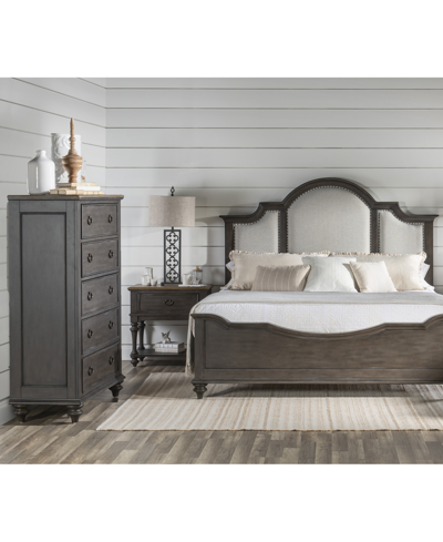 Macy's Mandeville 3pc Bedroom Set (upholstered California King Bed + Drawer Chest + 1-drawer Nightstand) In White
