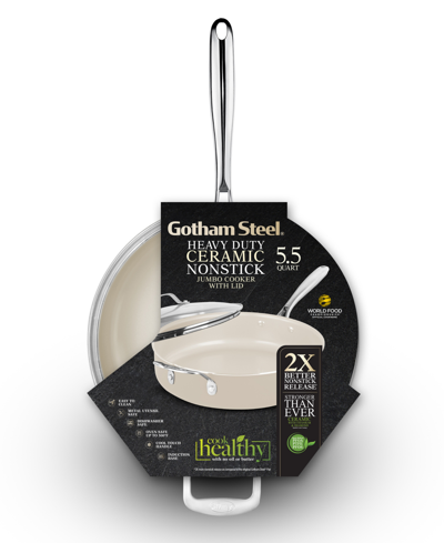 Shop Gotham Steel Natural Collection Ceramic Coating Non-stick 5.5 Qt Deep Saute Pan With Lid In Cream