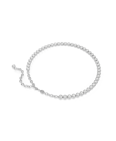 Swarovski Round Cut, White, Rhodium Plated Imber Tennis Necklace In Silver