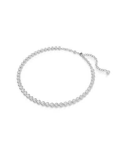 Swarovski Round Cut, White, Rhodium Plated Imber Tennis Necklace In Silver