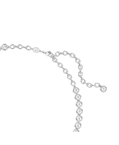 Swarovski Round Cut, White, Rhodium Plated Imber Tennis Necklace In Silver