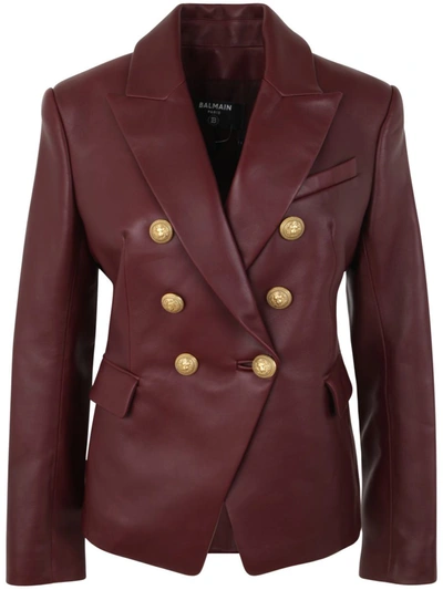 Shop Balmain 6 Btn Leather Jacket Clothing In Red