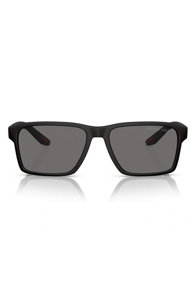 Shop Prada 58mm Polarized Rectangular Sunglasses In Rubber Black