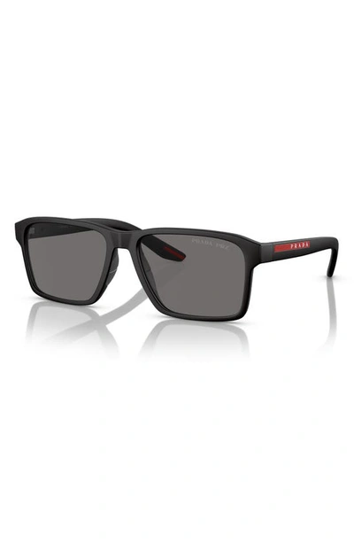 Prada 58mm Polarized Rectangular Sunglasses In Rubber Black