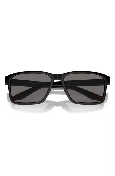 Prada 58mm Polarized Rectangular Sunglasses In Rubber Black