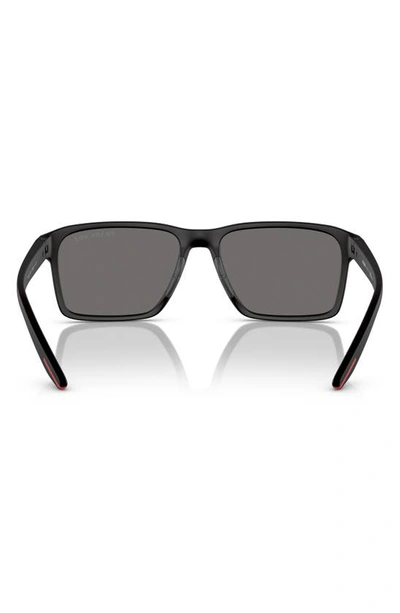 Shop Prada 58mm Polarized Rectangular Sunglasses In Rubber Black