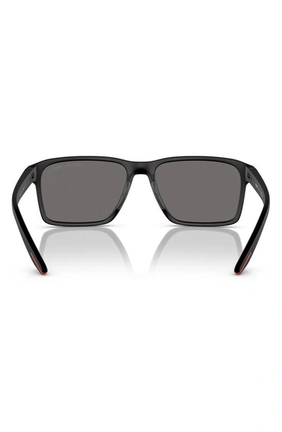 Prada 58mm Polarized Rectangular Sunglasses In Rubber Black