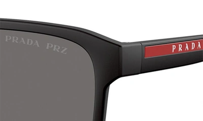 Prada 58mm Polarized Rectangular Sunglasses In Rubber Black