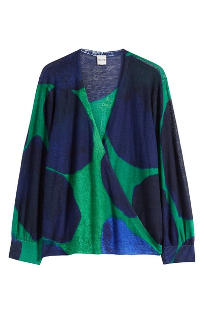 Shop Nic + Zoe Nic+zoe Ocean Dot 4-way Convertible Linen Blend Cardigan In Green Multi