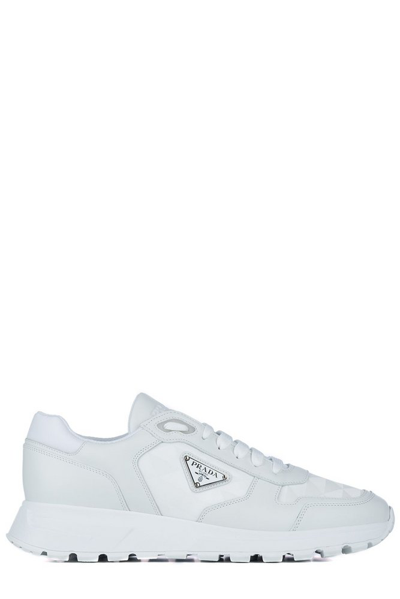 Shop Prada Logo Plaque Low In White