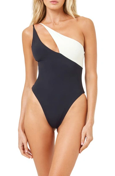 Shop L*space Raquel Colorblock One-shoulder One-piece Swimsuit In Black/ Cream