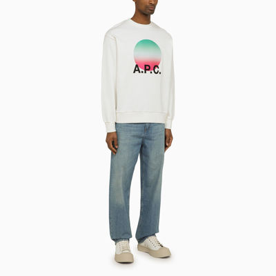 Apc White Crewneck Sweatshirt With Logo And Faded Circle Print For Men