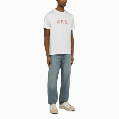 Shop Apc A.p.c. Logoed White/red Crewneck T Shirt