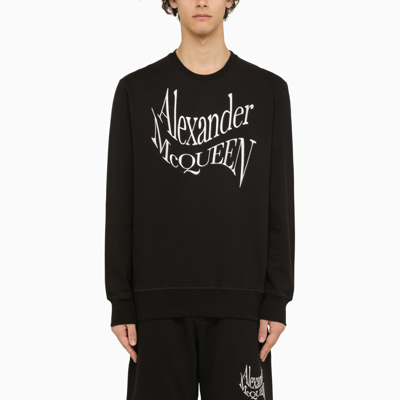 Shop Alexander Mcqueen Alexander Mc Queen Black Crewneck Sweatshirt With Distorted Logo