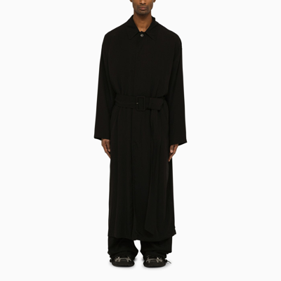 Shop Balenciaga Black Single Breasted Belted Coat