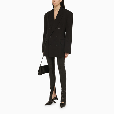 Shop Balenciaga Cinched Double Breasted Black Wool Jacket