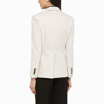 Shop Brunello Cucinelli Chalk Coloured Single Breasted Jacket In Linen And Cotton