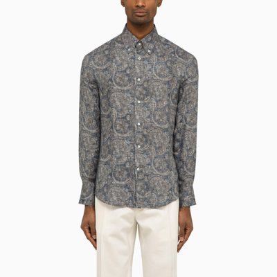 Shop Brunello Cucinelli Linen Shirt With Paisley Print